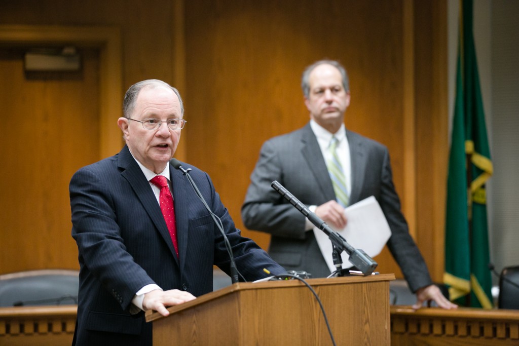 Senator Mike Padden and Senator Steve O'Ban hold a press conference regarding the Department of Corrections investigation, February 22, 2016.
