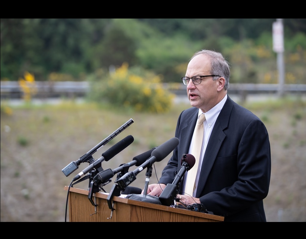 Republican State Senator Steve O’Ban held a press conference near the site of the 2017 Amtrak train derailment in DuPont to present a plan aimed at avoiding future tragedies